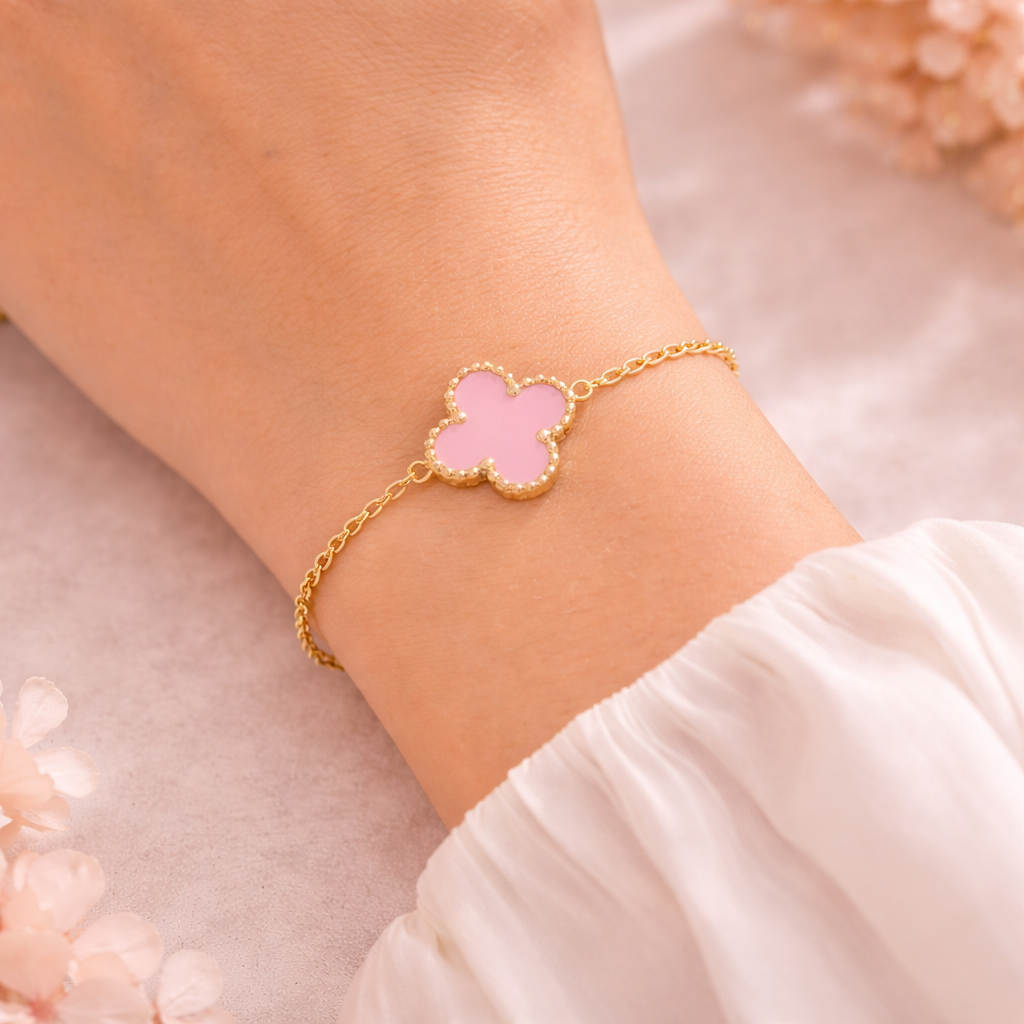 One Leaf Clover Stainless Steel Gold Plated Bracelet