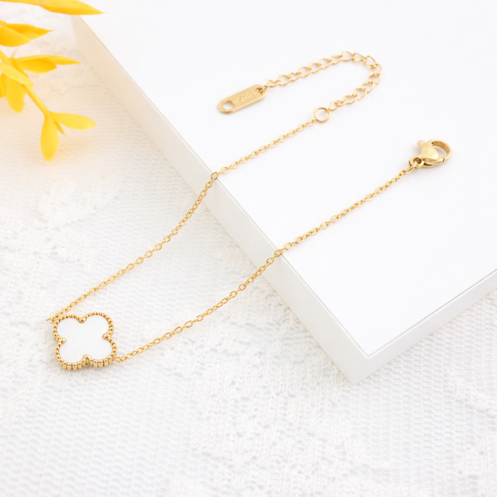 One Leaf Clover Stainless Steel Gold Plated Bracelet