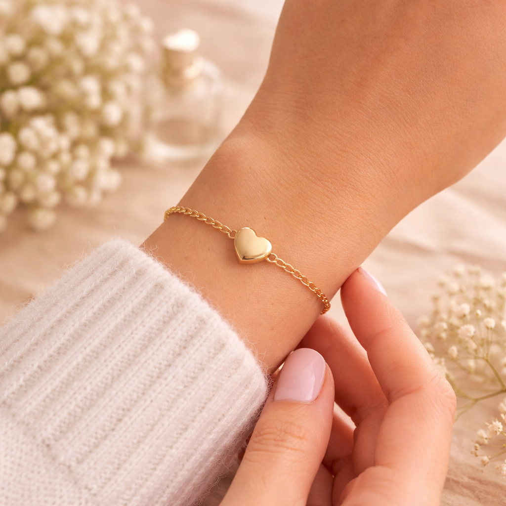 Gold-Plated Stainless Steel Heart Bracelet