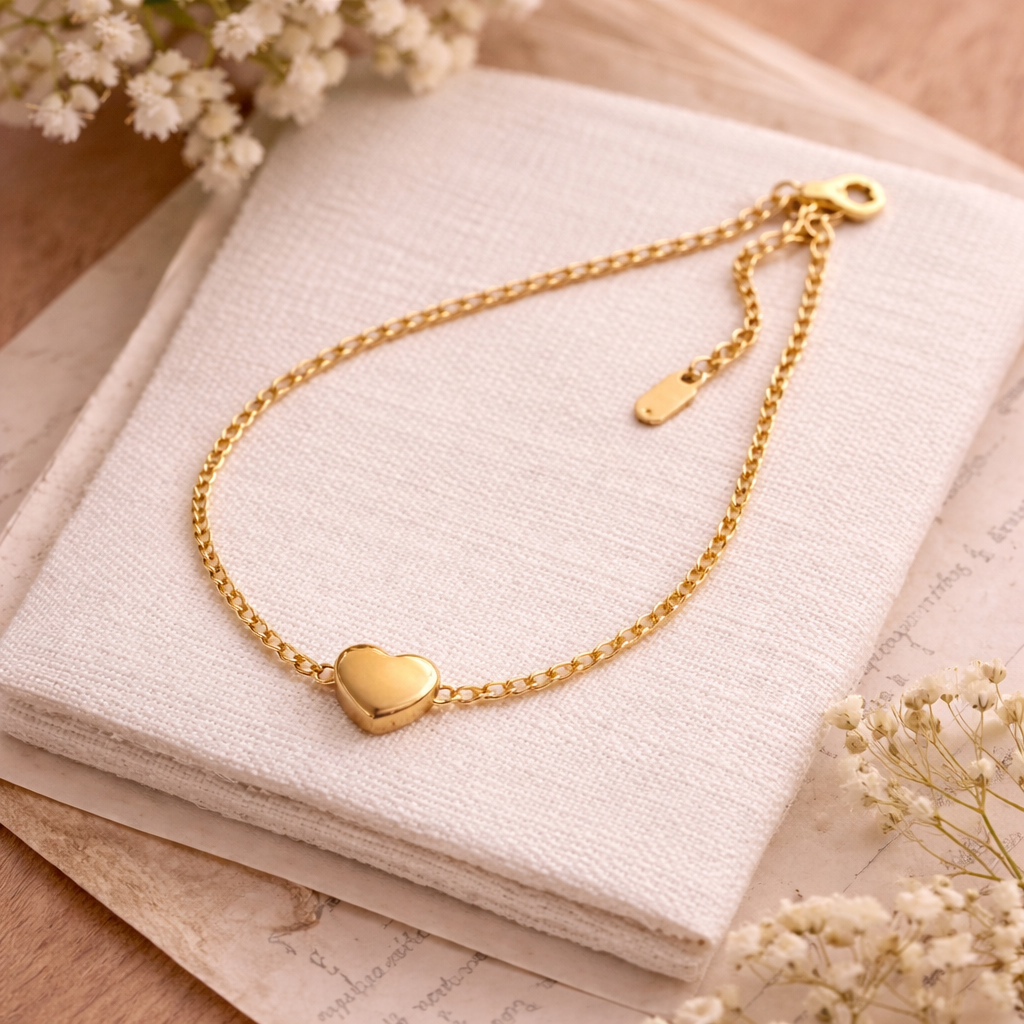 Gold-Plated Stainless Steel Heart Bracelet
