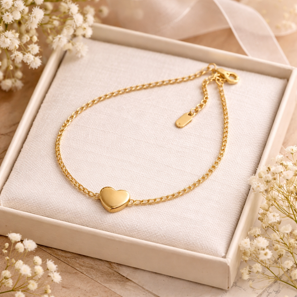 Gold-Plated Stainless Steel Heart Bracelet