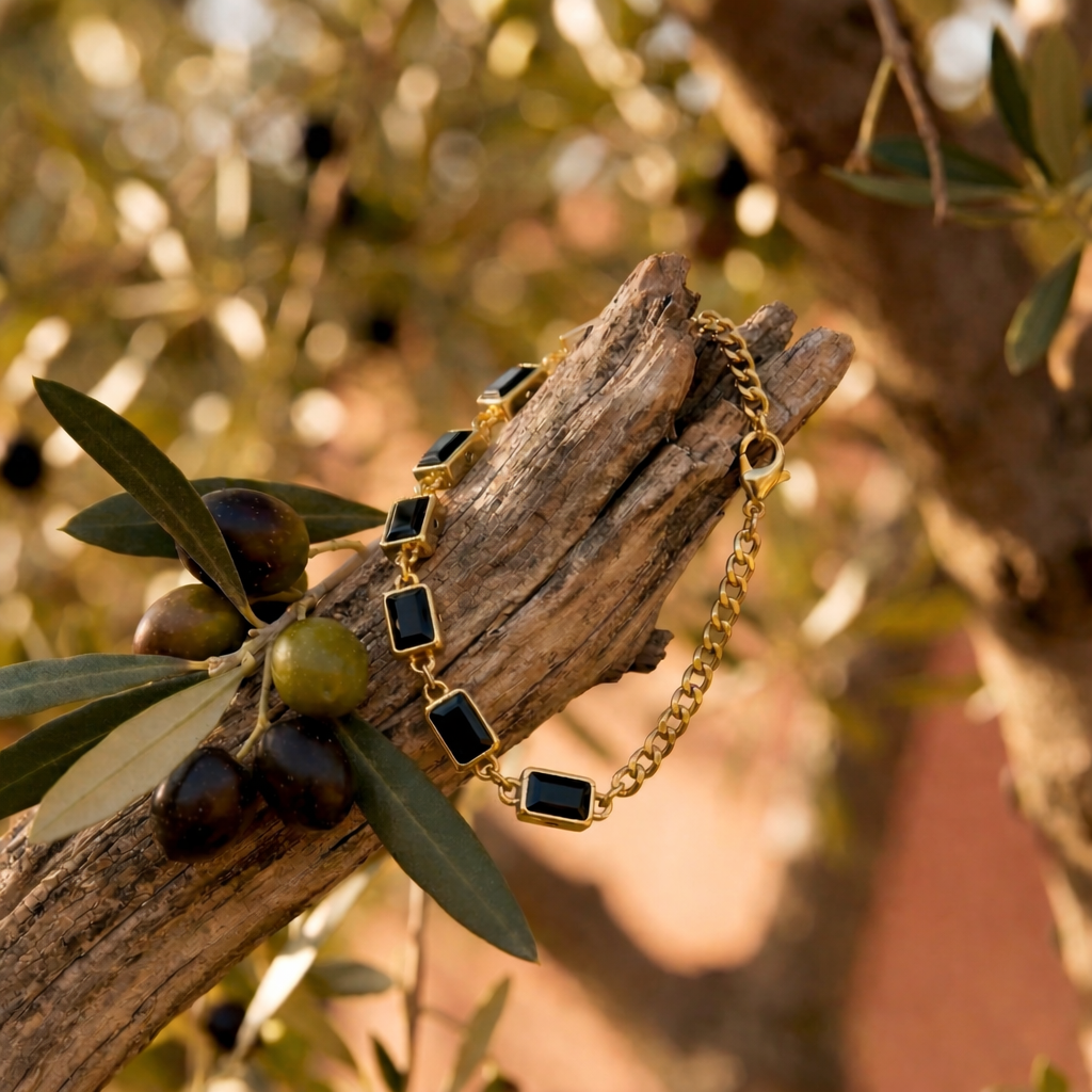 Gold Plated Emerald Green Baguette Link Bracelet