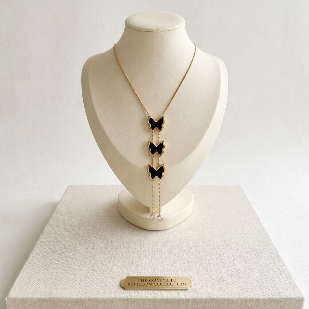 Elegant Triple Black Butterfly Necklace
