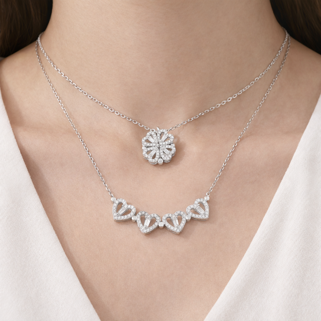 Convertible Magnetic 2-in-1 Heart Clover Necklace