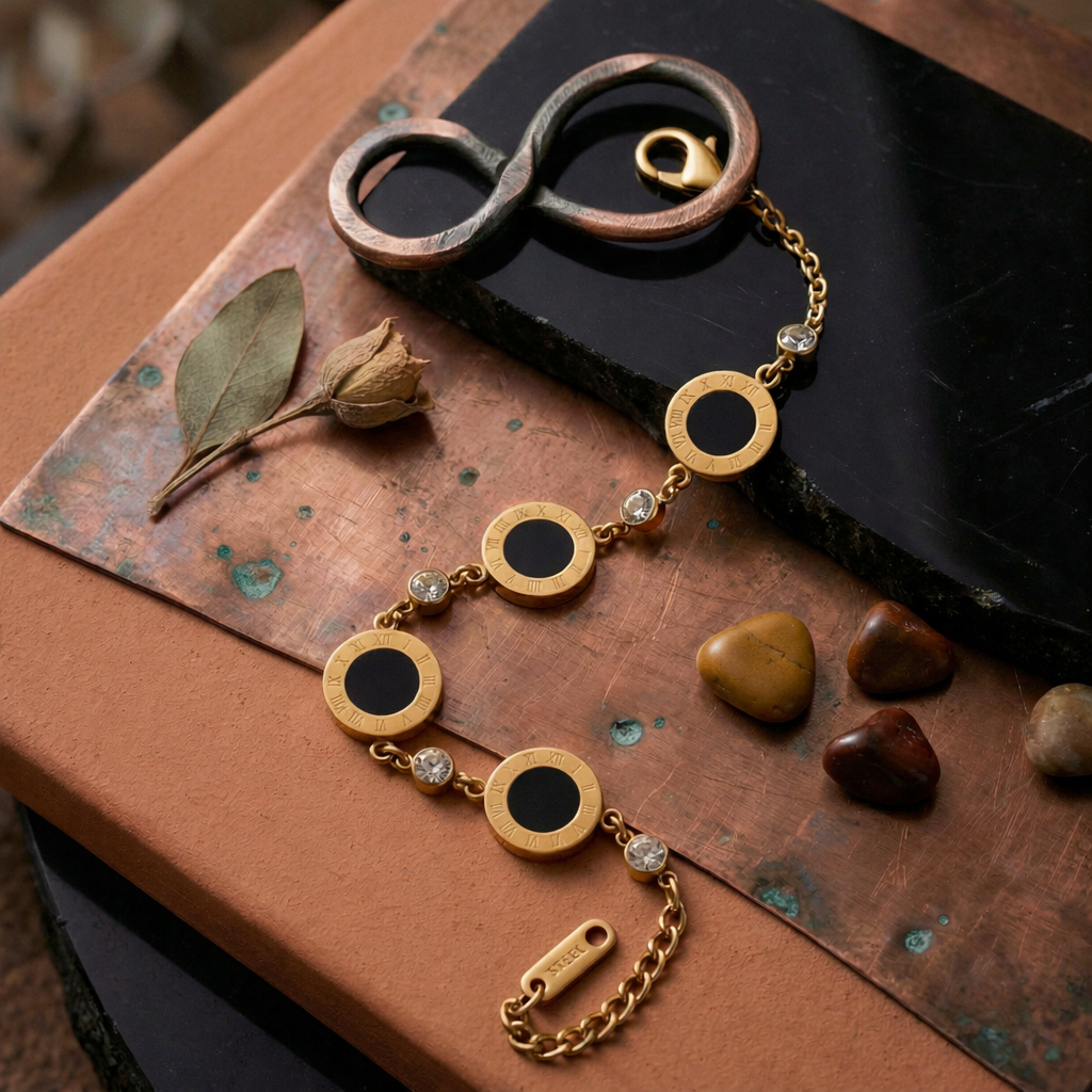 Roman Numeral Medallion Gold Bracelet