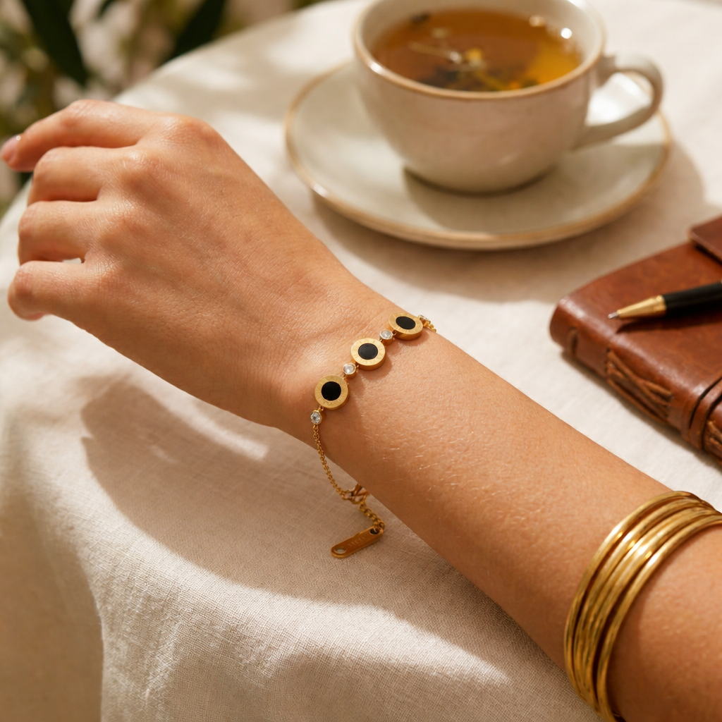 Roman Numeral Medallion Gold Bracelet