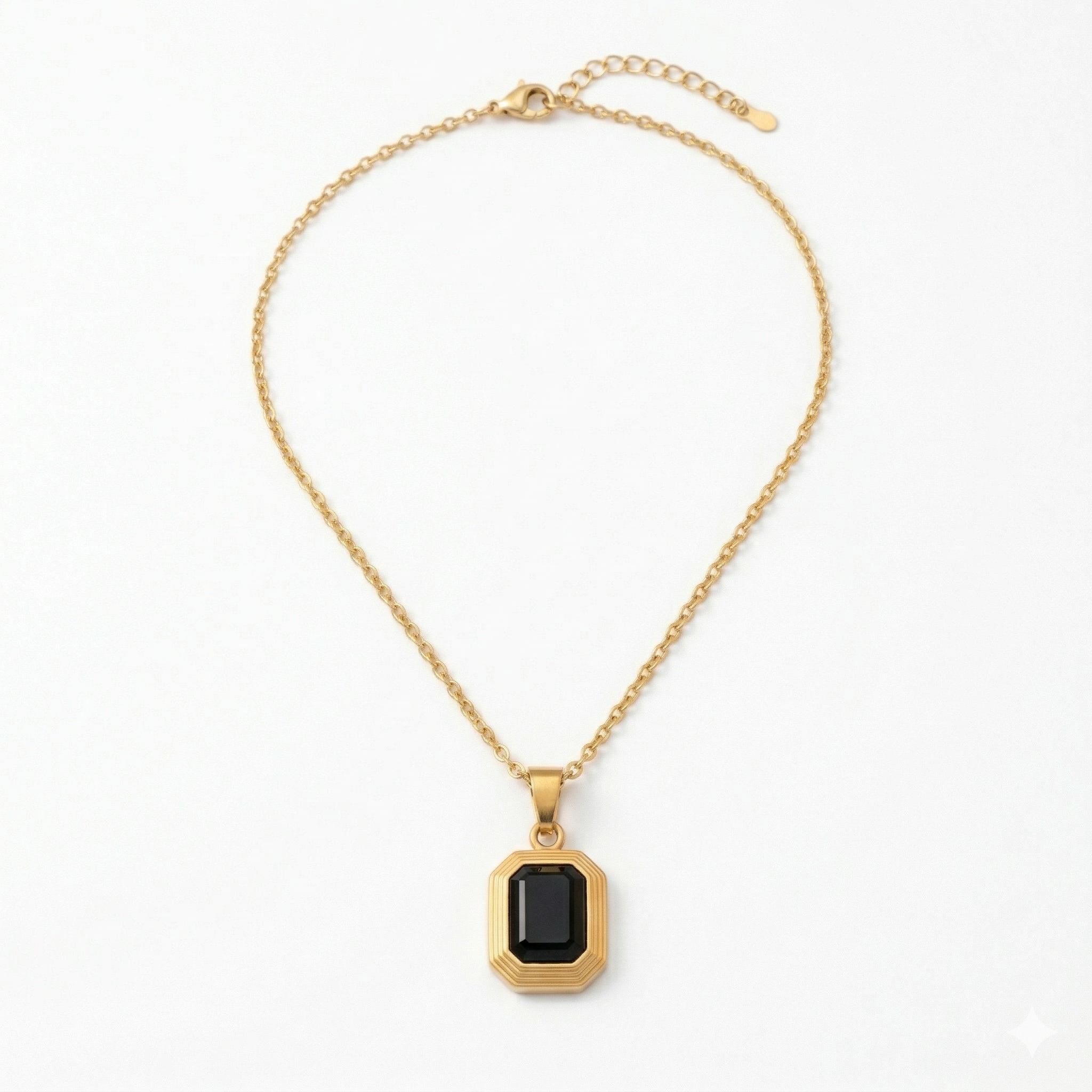 Elegant emerald-cut black onyx gold pendant necklace