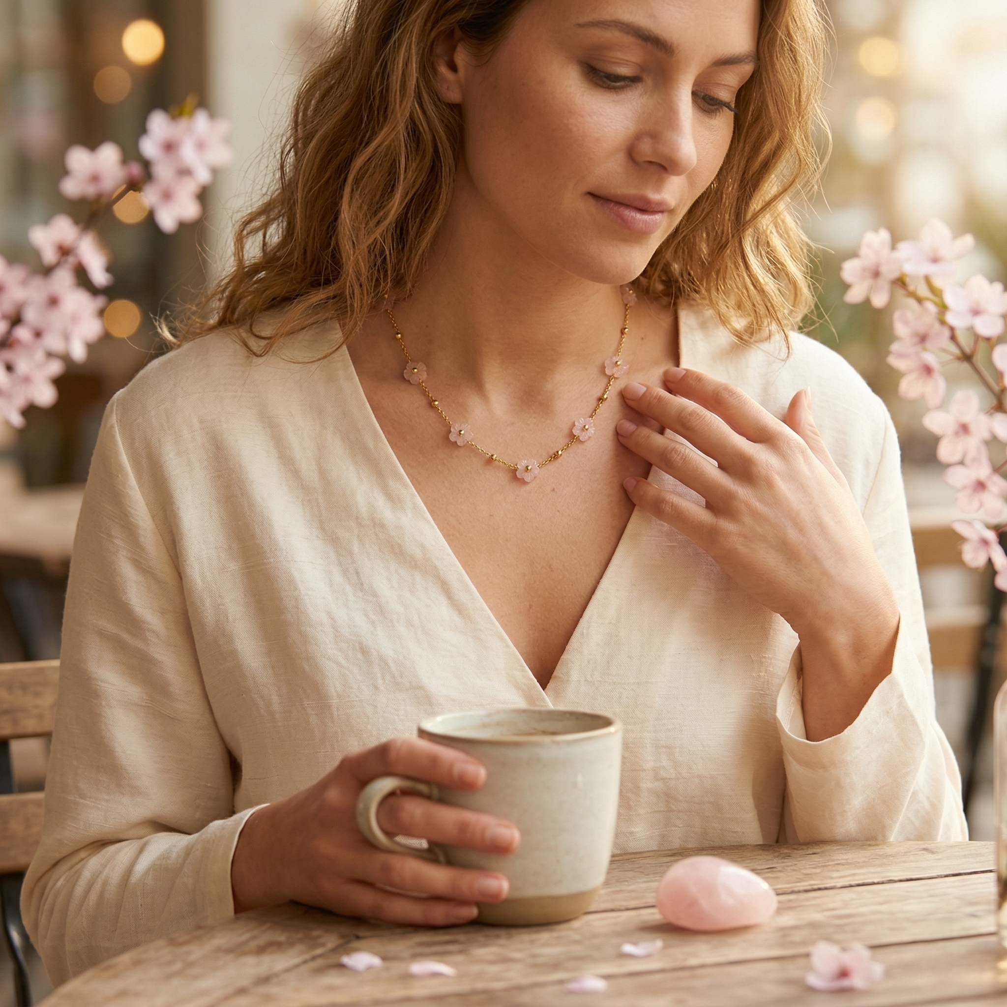 Pink Cherry Blossom Flower Necklace