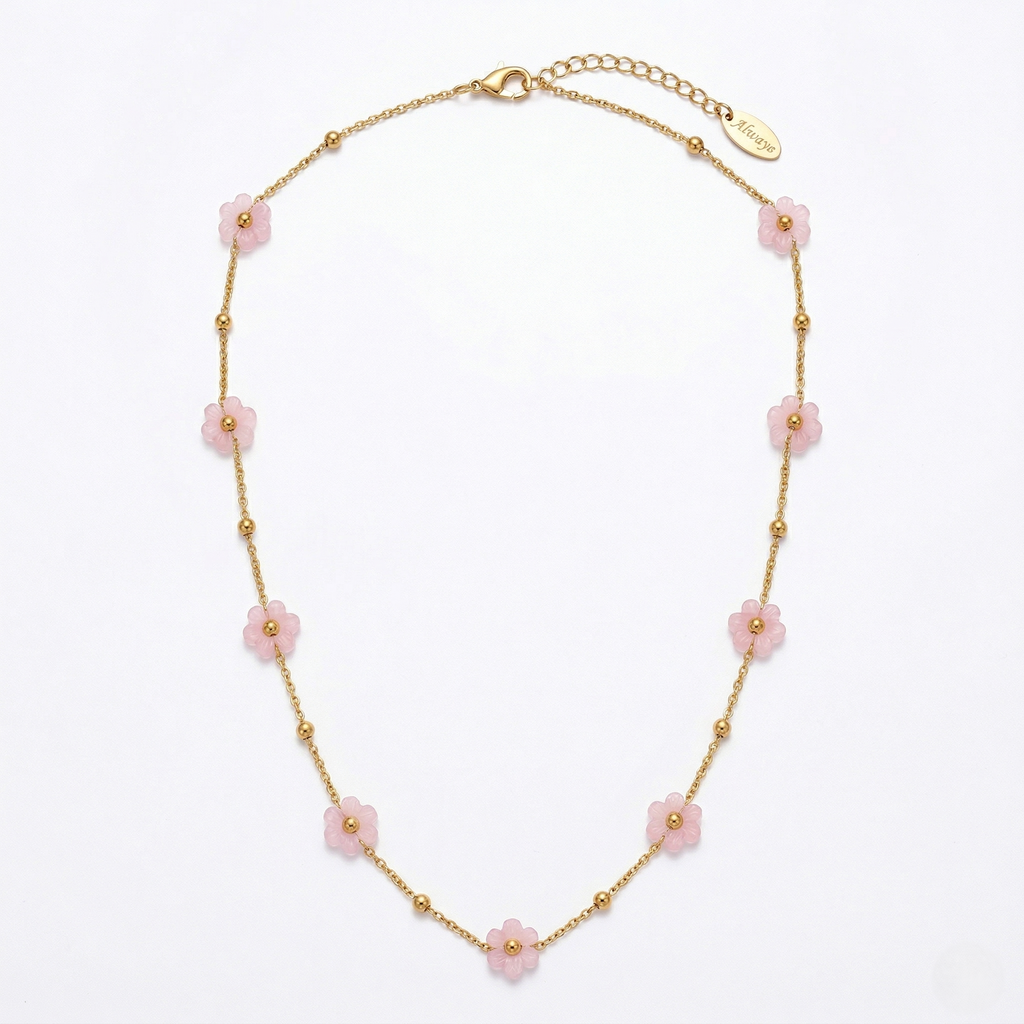 Pink Cherry Blossom Flower Necklace