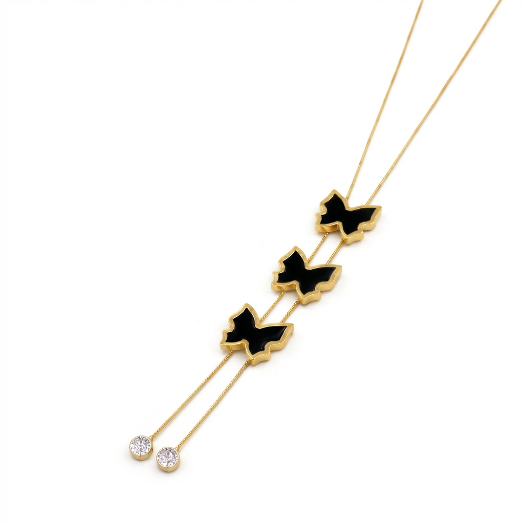 Elegant Triple Black Butterfly Necklace