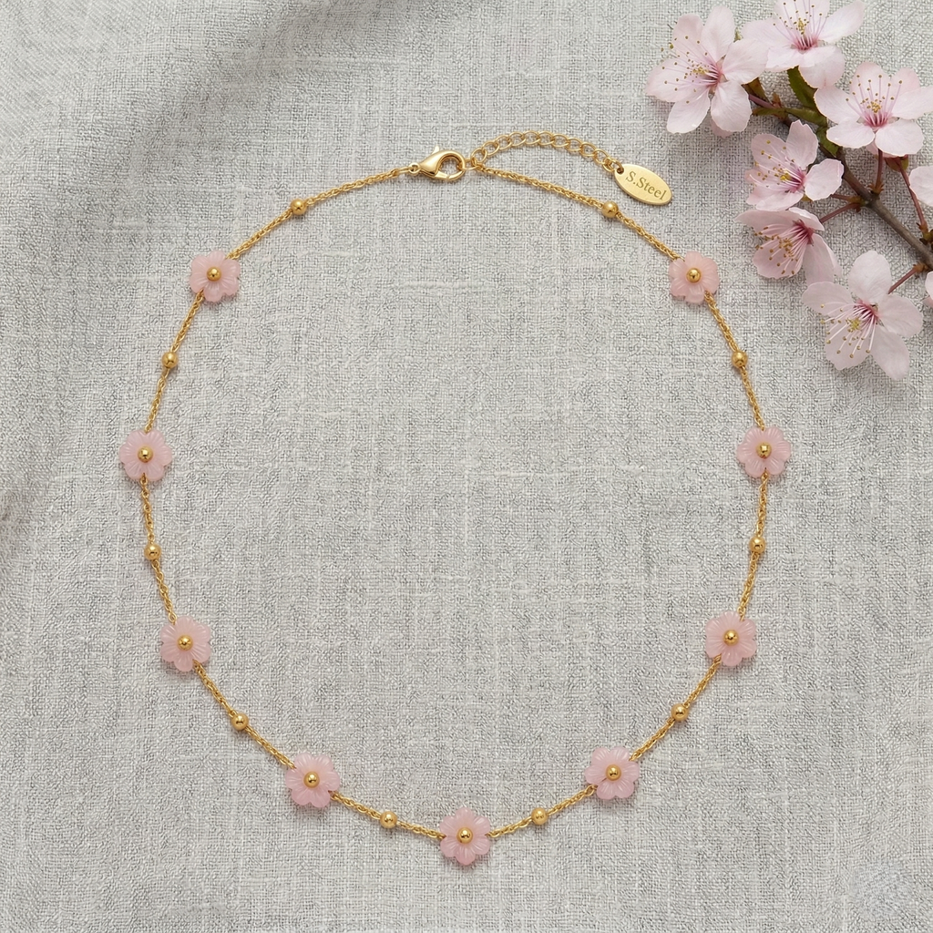Pink Cherry Blossom Flower Necklace