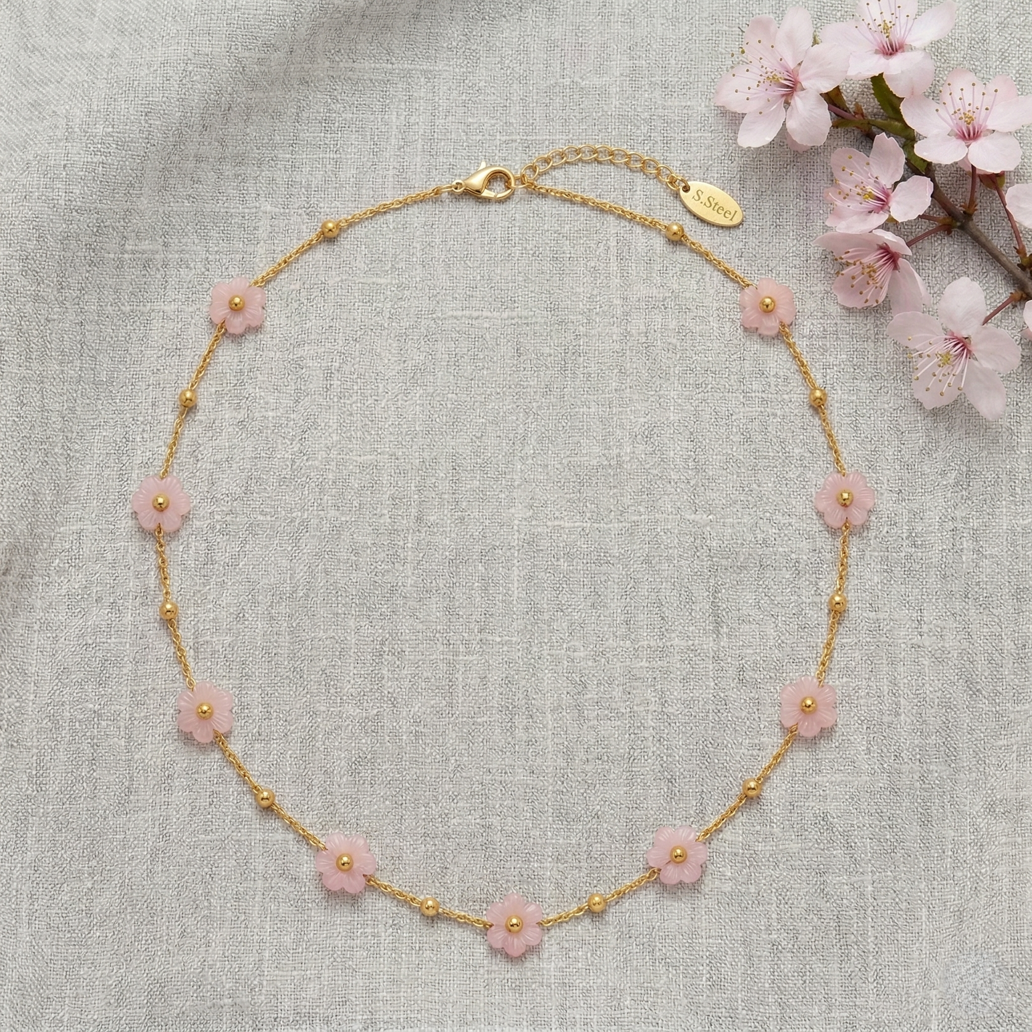 Pink Cherry Blossom Flower Necklace