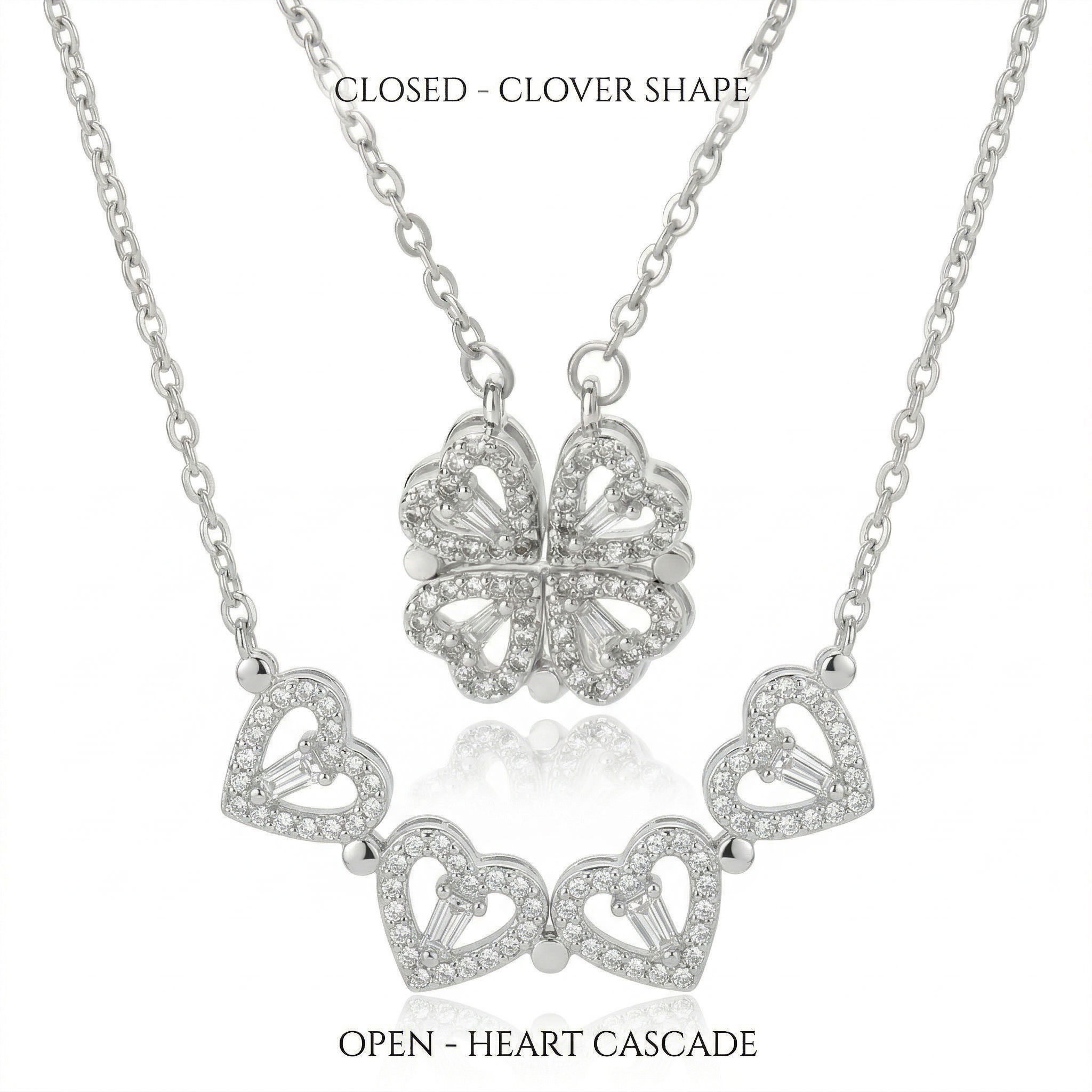 Convertible Magnetic 2-in-1 Heart Clover Necklace