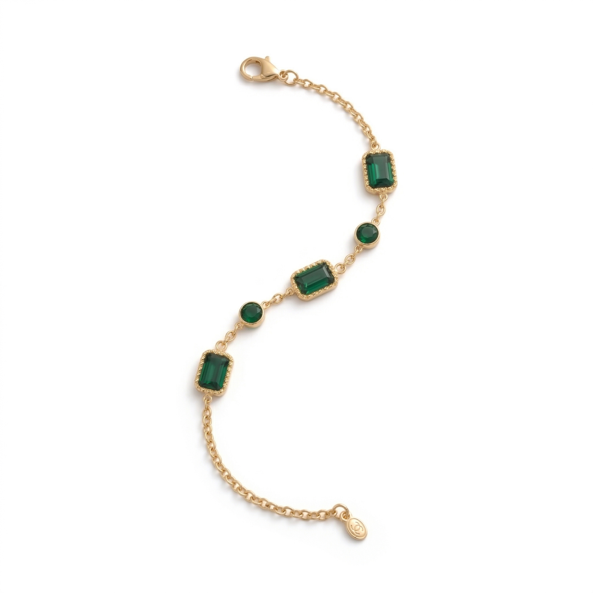 Gold Plated Stainless Steel Emerald Green Crystal Bracelet