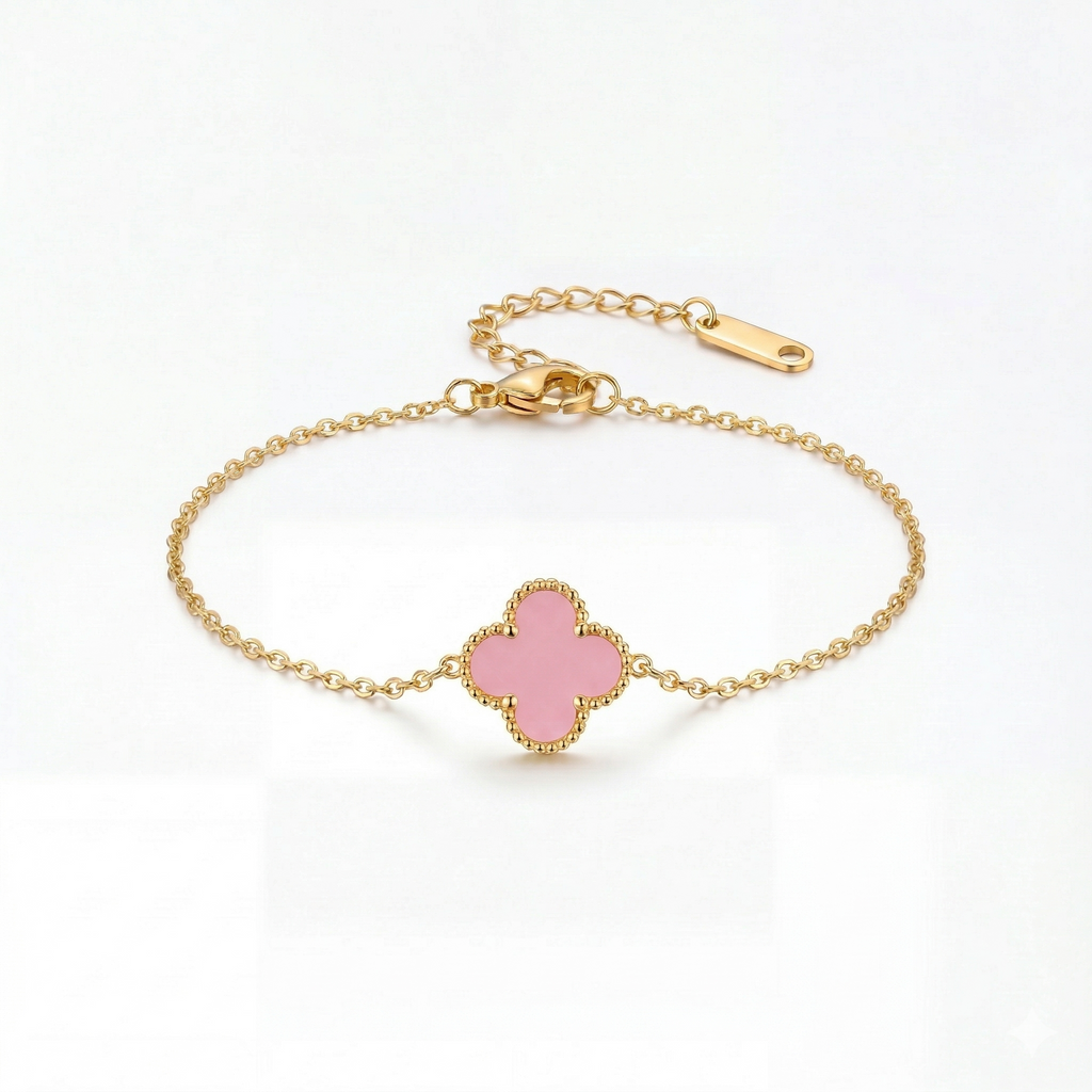 One Leaf Clover Stainless Steel Gold Plated Bracelet